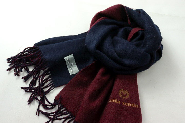 ミラショーン マフラー 無地 ロゴ ブランド レディース ネイビー/ワイン mila schon 【中古】