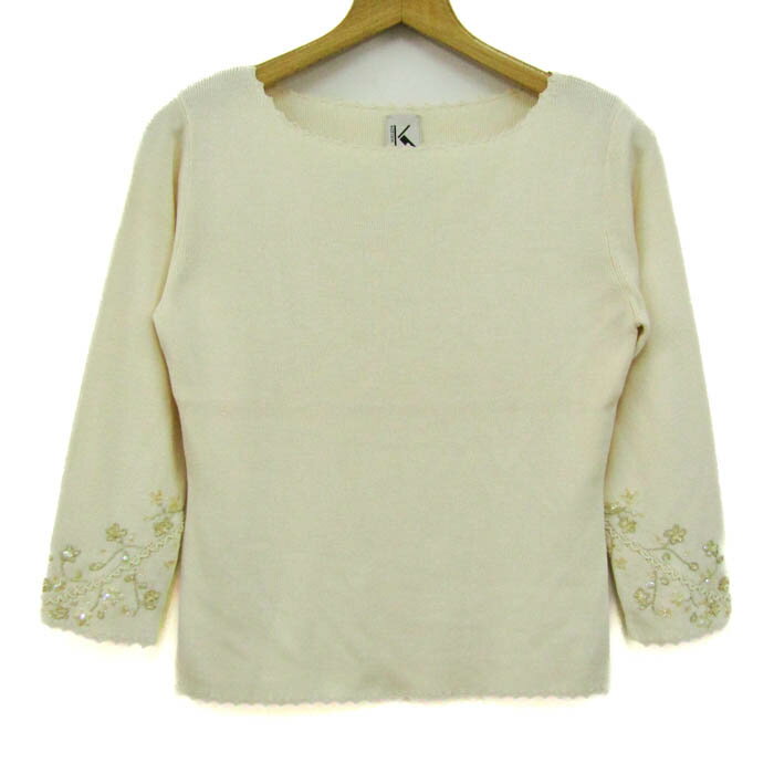 ケーオブクリツィア ニット トップス 長袖 花柄 スパンコール シルク レディース 40サイズ ベージュ K ..