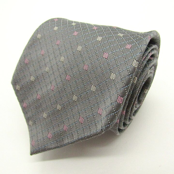 Neckties - ダックス ブランド ネクタイ ロゴ チェック柄 ドット 格子柄 シルク 日本製 PO メンズ グレー DAKS 【中古】