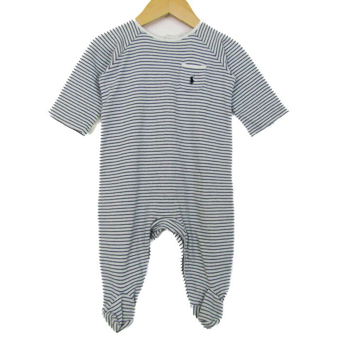 ラルフローレン ツナギ つなぎ オールインワン ロンパース ボーダー柄 ベビー 男の子用 9Mサイズ 紺×白 RALPH LAUREN 【中古】