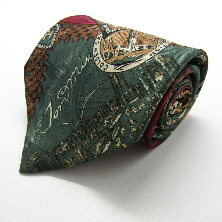 【全品39％OFFクーポン配布中】アレクサンダージュリアン ブランド ネクタイ 総柄 建物 風景 シルク PO メンズ カーキ Alexander Julian 【中古】