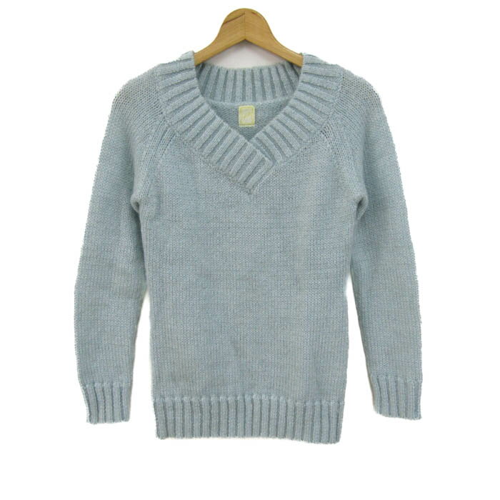 エフデ セーター トップス 長袖 Vネック モヘヤ混 レディース 9サイズ 水色 ef-de 【中古】