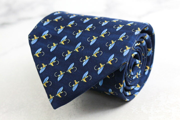 【全品39％OFFクーポン配布中】ダンヒル ブランド ネクタイ 総柄 ルアー 釣り シルク イタリア製 PO メ..