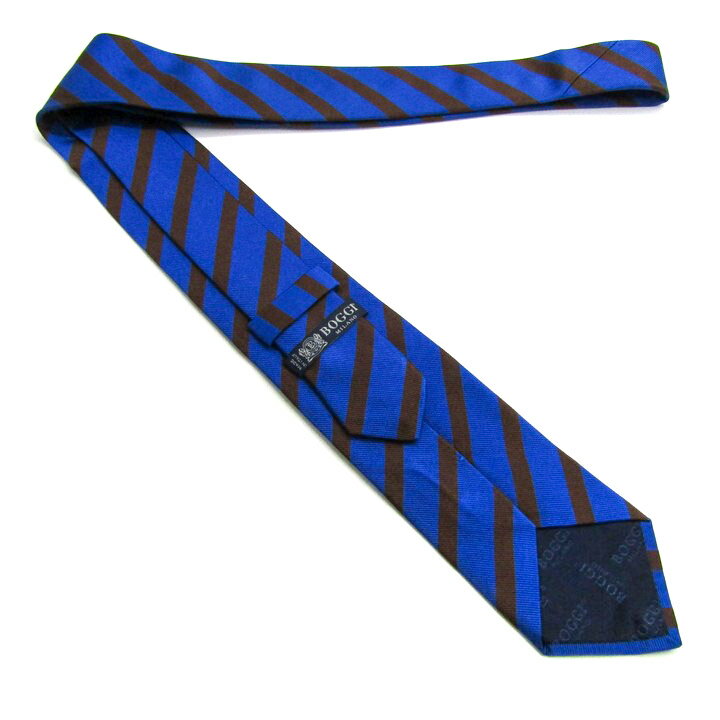 楽天スーパーSALE【半額50%OFF】ボッジ ブランド ネクタイ ストライプ柄 ダブルストライプ シルク イタリア製 PO メンズ ブルー BOGGI 【中古】