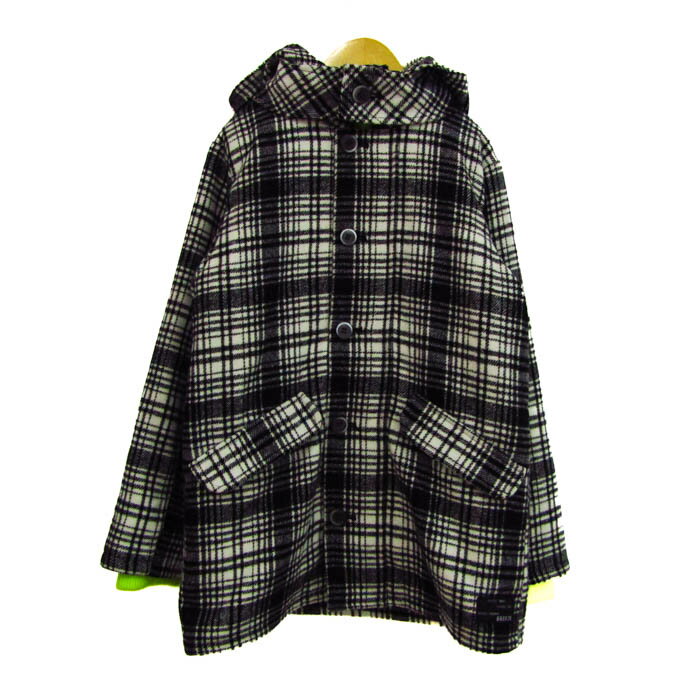 ブリーズ フーディコート チェック柄 ウール混 アウター キッズ 女の子用 140サイズ ブラック×ホワイト×イエロー BREEZE 【中古】