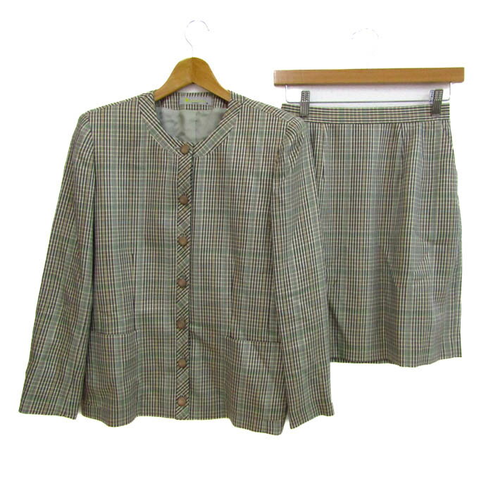 【全品39%OFFクーポン配布中】アクアスキュータム セットアップ 上下セット ジャケット スカート チェック柄 レディース LLサイズ 黒×ベージュ Aqua...