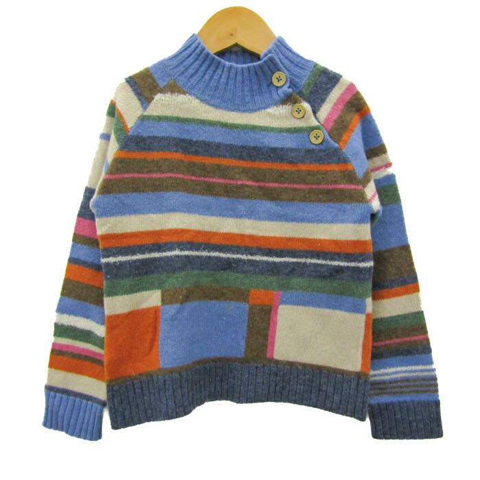 ファミリア セーター トップス 長袖 ボーダー柄 キッズ 男の子用 120サイズ ブルー×茶×クリーム Familiar 【中古】
