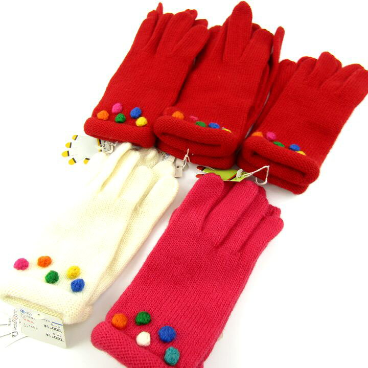 【全品39％OFFクーポン】高島屋 手袋 5点セット 未使用 ボンボン ウール 日本製 まとめて 大量 子供用 キッズ 女の子用 Takashimaya 【中古】