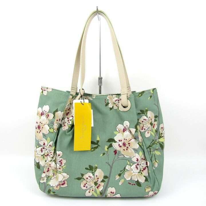 ラ バガジェリー トートバッグ フラワープリントナチュラルミニトート 未使用 ポーチ付 花柄 鞄 レディース グリーン LA BAGAGERIE 【中古】(4)