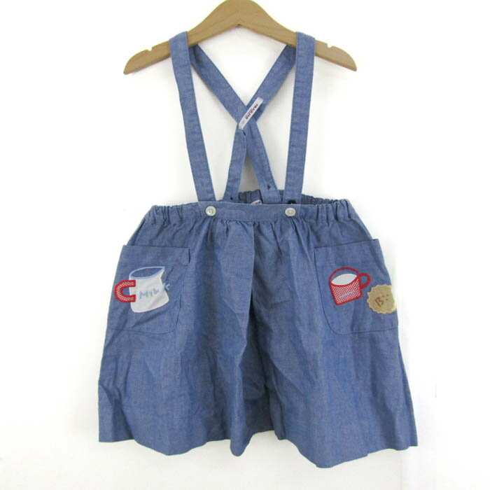【全品39％OFFクーポン配布中】ファミリア スカート ボトムス サロペット 刺繍 キッズ 女の子用 120サイズ ネイビー Familiar 【中古】