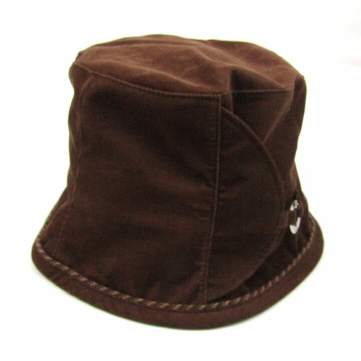 【全品39％OFFクーポン配布中】プライベートレーベル ハット コーデュロイ ロゴ シルバー金具 帽子 ブランド レディース 57.5cmサイズ ブラウン PRIVATE LABEL 【中古】(4)