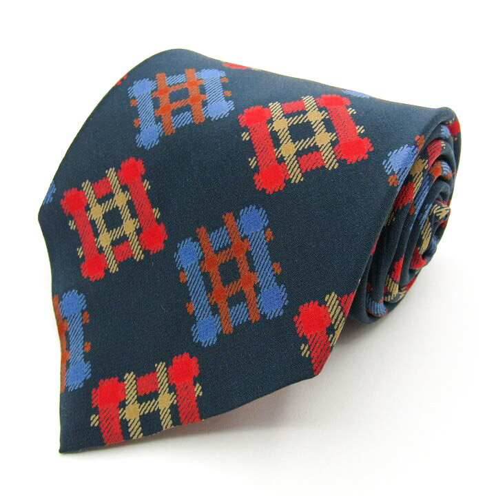 イヴ・サンローラン ブランドネクタイ YSL チェック柄 格子柄 シルク PO メンズ ネイビー YVES SAINT LAURENT 【中古】