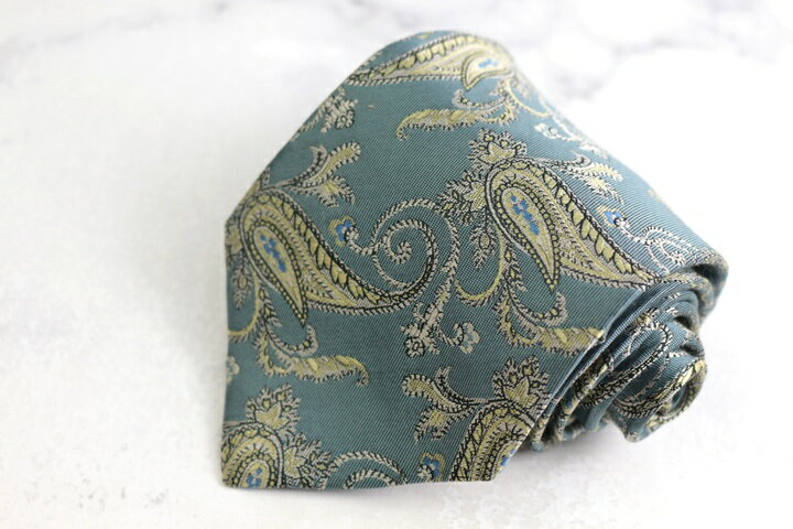 イヴ・サンローラン ブランドネクタイ YSL 総柄 ペイズリー 花柄 シルク PO メンズ グリーン YVES SAINT LAURENT 【中古】