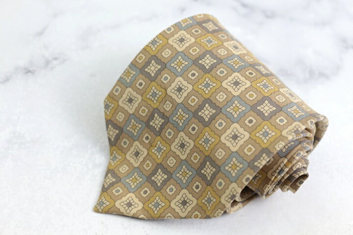 イヴ・サンローラン ブランドネクタイ YSL 総柄 ドット 小紋柄 格子柄 シルク PO メンズ ベージュ YVES SAINT LAURENT 【中古】