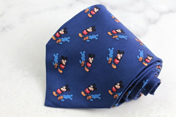 【全品39％OFFクーポン配布中】ディズニー ブランドネクタイ ミッキー 総柄 キャラクター柄 シルク イタリア製 PO メンズ ネイビー Disney 【中古】(4)