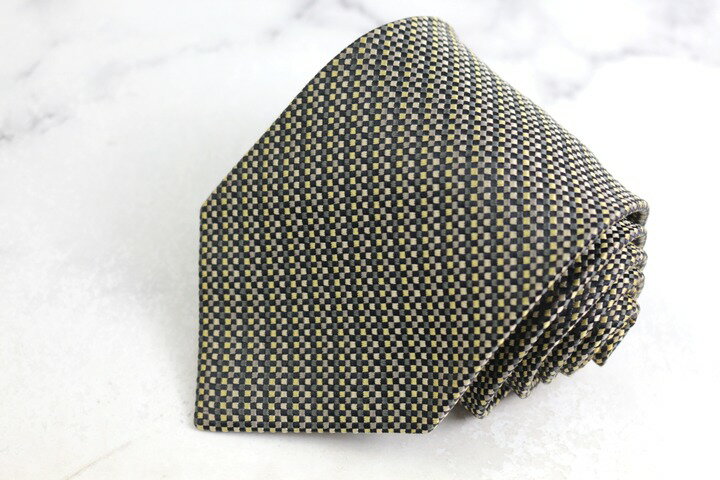 イヴ・サンローラン ブランドネクタイ YSL チェック柄 格子柄 シルク PO メンズ ブラック YVES SAINT LAURENT 【中古】