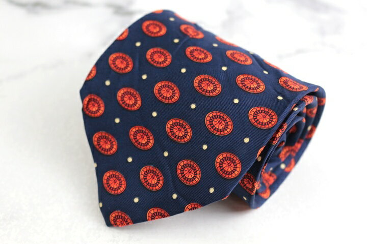 イヴ・サンローラン ブランドネクタイ YSL 時計 ドット 小紋柄 シルク イタリア製 PO メンズ ネイビー YVES SAINT LAURENT 【中古】