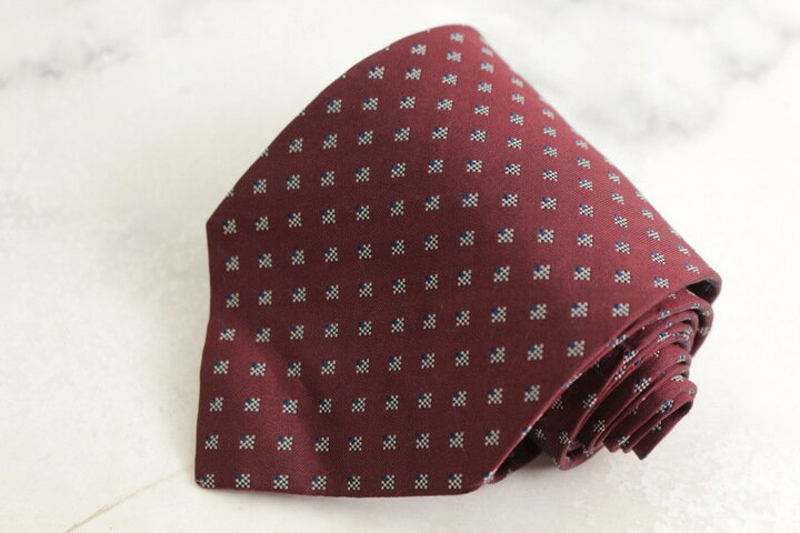 イヴ・サンローラン ブランドネクタイ YSL 格子柄 スクエア柄 シルク PO メンズ ワインレッド YVES SAINT LAURENT 【中古】