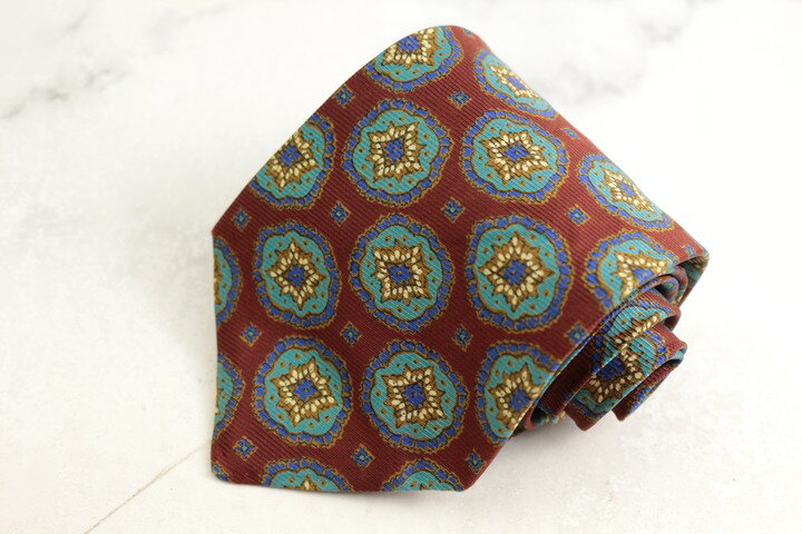 イヴ・サンローラン ブランドネクタイ YSL ドット 小紋柄 花柄 シルク スペイン製 PO メンズ ブラウン YVES SAINT LAURENT 【中古】