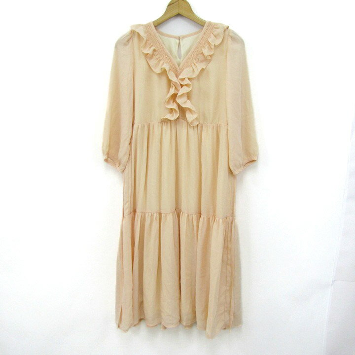 トッコクローゼット ロングワンピース トップス 長袖 フリル ティアードフレア レディース Mサイズ ベージュ tocco closet 【中古】