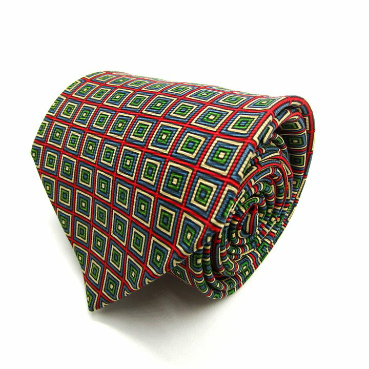 イヴ・サンローラン ブランド ネクタイ 小紋柄 格子柄 PO メンズ レッド YVES SAINT LAURENT 【中古】