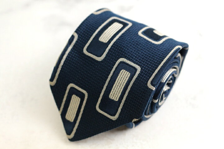 イヴ・サンローラン ブランド ネクタイ 総柄 角丸四角枠 PO メンズ ネイビー YVES SAINT LAURENT 【中古】