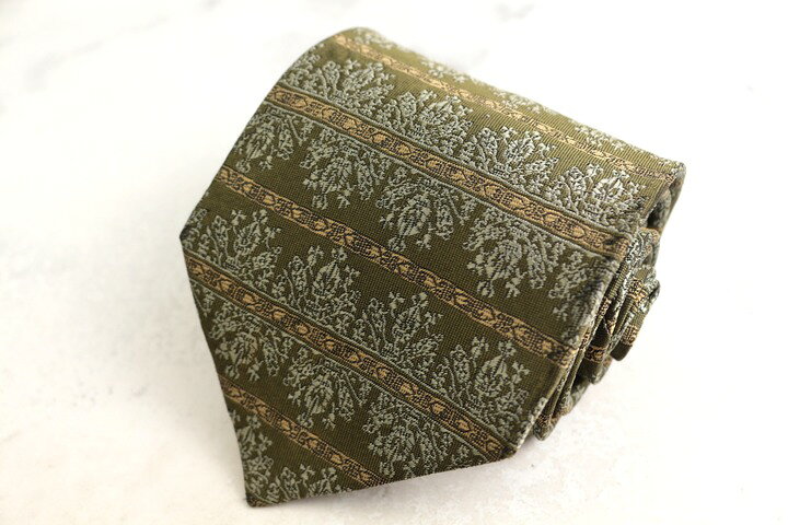 イヴ・サンローラン ブランド ネクタイ 総柄 シルク PO メンズ カーキ YVES SAINT LAURENT 【中古】