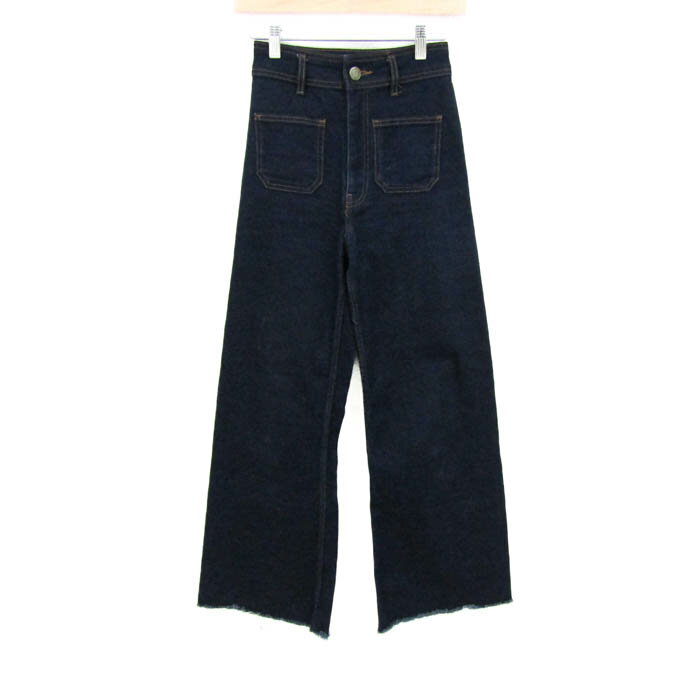 ザラ ワイドデニムパンツ ジーンズ ジーパン ストレッチ ボトムス レディース USA 0サイズ インディゴ ZARA 【中古】