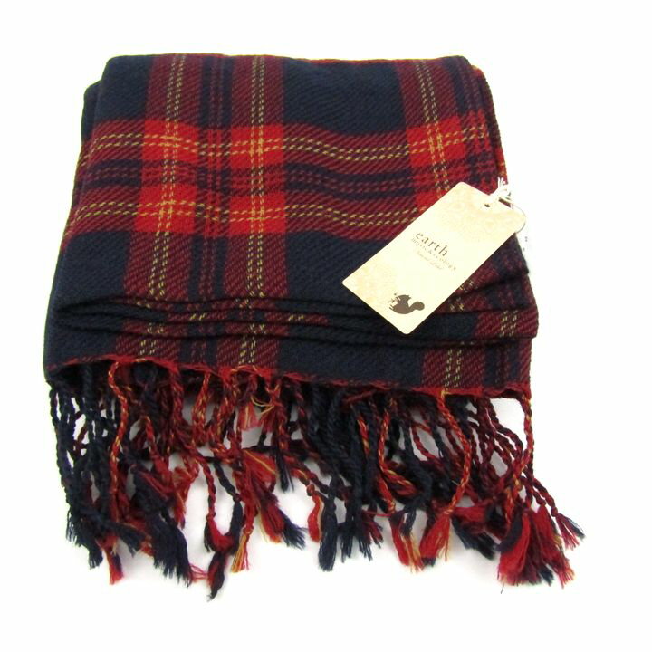 アースミュージックアンドエコロジー ストール チェック柄 大判 ブランド レディース ネイビー レッド ..