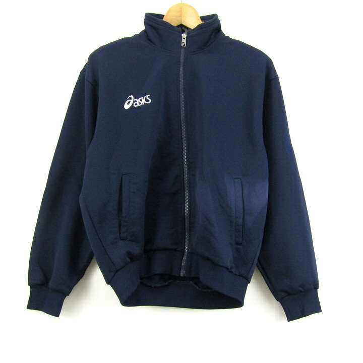 アシックス ジャージ トラックジャケット ストレッチ スポーツウエア アウター 日本製 メンズ Mサイズ ネイビー asics 【中古】