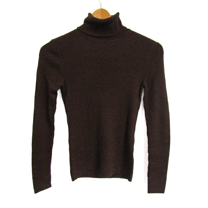 ユニクロ リブニット セーター 長袖 ウール100% トップス レディース Mサイズ ブラウン UNIQLO 【中古】
