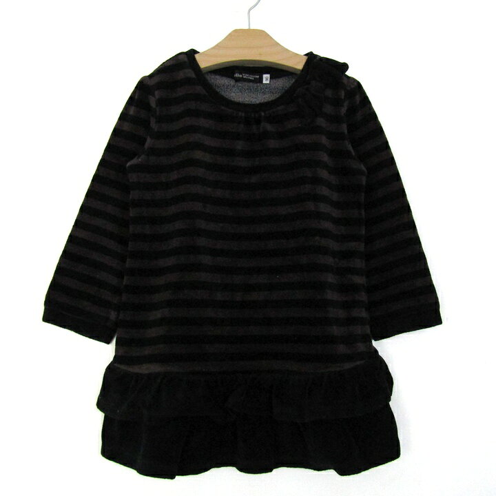 其它 - べべ ワンピース 長袖 ブランド トップス 黒 キッズ 女の子用 90サイズ ブラック×ブラウン BeBe 【中古】