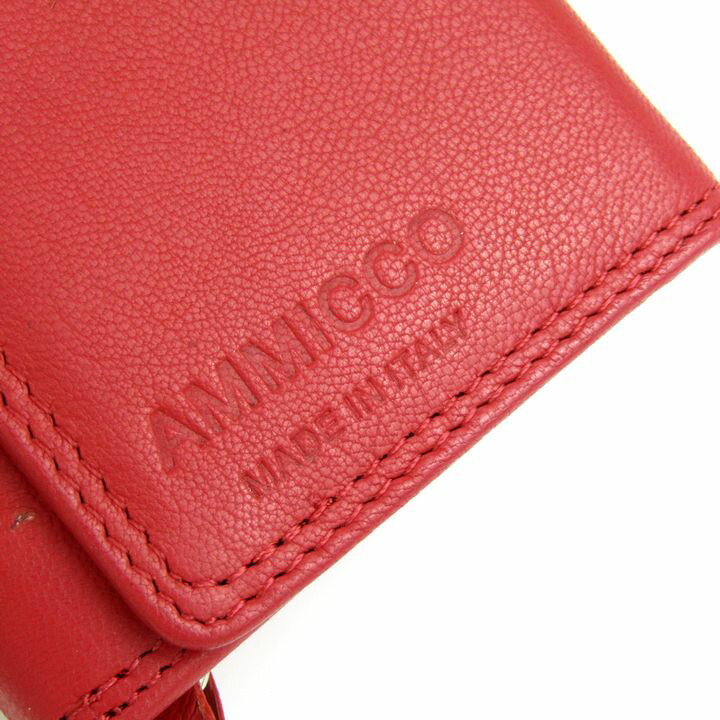 アンミッコ 三つ折り財布 レザー イタリア製 ウォレット ブランド レディース レッド AMMICCO 【中古】
