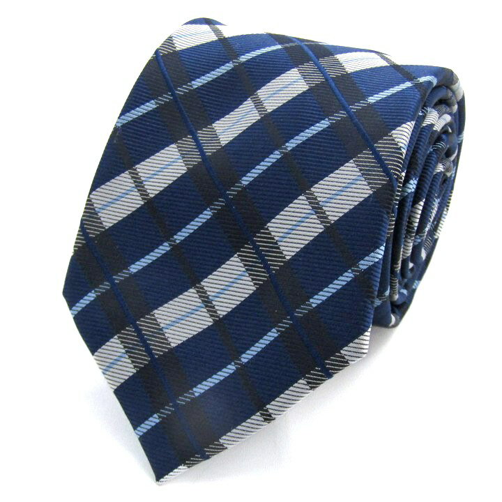 【期間限定50％OFF】【1000円ポッキリ送料無料】SIMPLE PHRASE CRAVAT シンプルフレーズクラバット ブランド ネクタイ チェック柄 PO メンズ ネイビー 【中古】