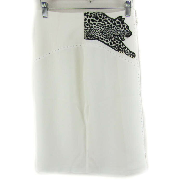 伊太利屋 タイトスカート ボトムス アニマル柄 ヒョウ レディース 9A2サイズ ホワイト ITALIYA 【中古】