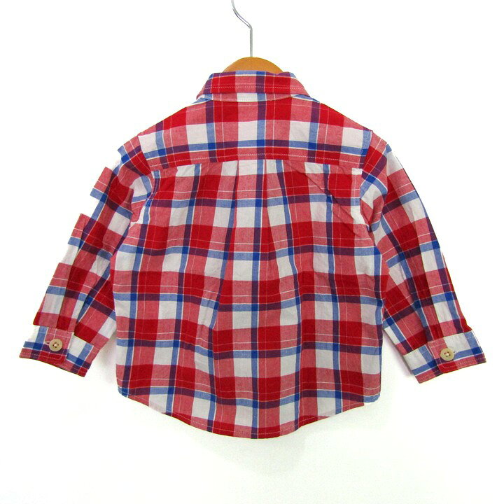 Thumbs-upのミキハウス ホットビスケッツ 長袖シャツ チェック トップス 女の子 ベビー 男の子用 80サイズ レッド/ホワイト MIKIHOUSE 【中古】｜アングル2