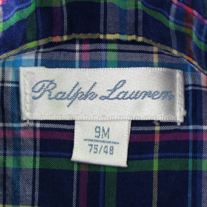 ラルフローレン ロンパース　半袖　ポニーロゴ　チェック柄 ベビー 女の子用 9Mサイズ ネイビー RALPH LAUREN 【中古】