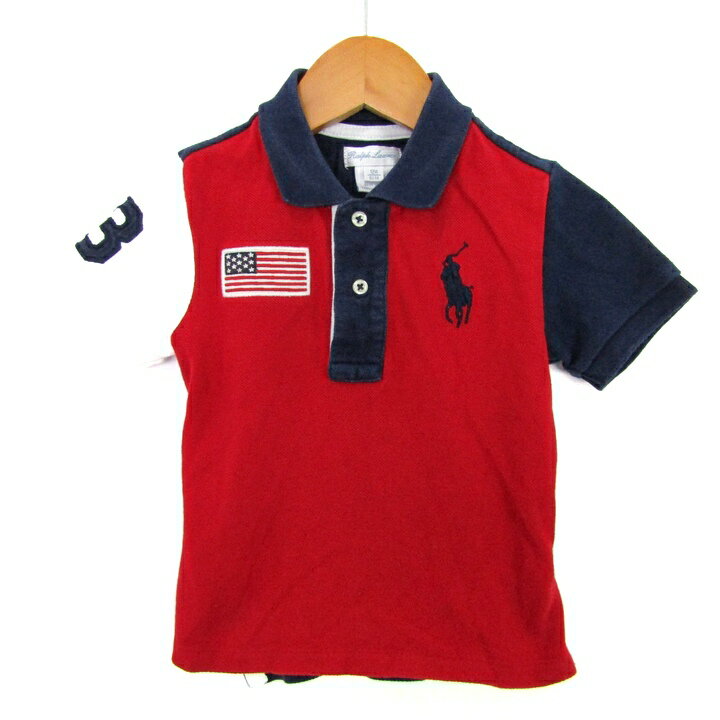ラルフローレン ポロシャツ トップス　半袖　ポニーロゴ アメリカ国旗 ベビー 男の子用 12Mサイズ レッ..