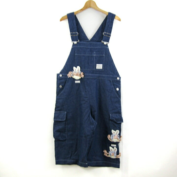 ポテチーノ オーバーオール サロペット デニム アップリケ レディース フリーサイズ ネイビー Potechino 【中古】