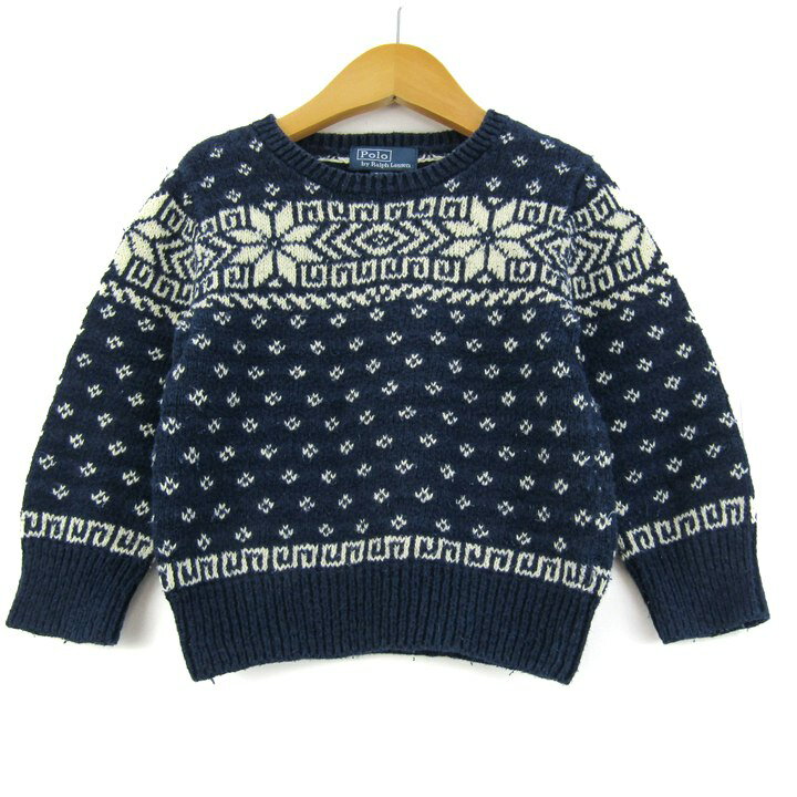 ポロバイラルフローレン ニット セーター 長袖 リネン混 トップス キッズ 男の子用 100/56サイズ ネイビー Polo by Ralph Lauren 【中古】