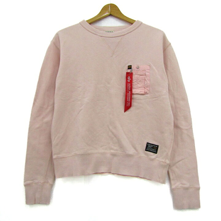 アルファインダストリーズ スウェット トレーナー トップス 胸ポケット レディース Mサイズ ピンク Alpha Industries 【中古】