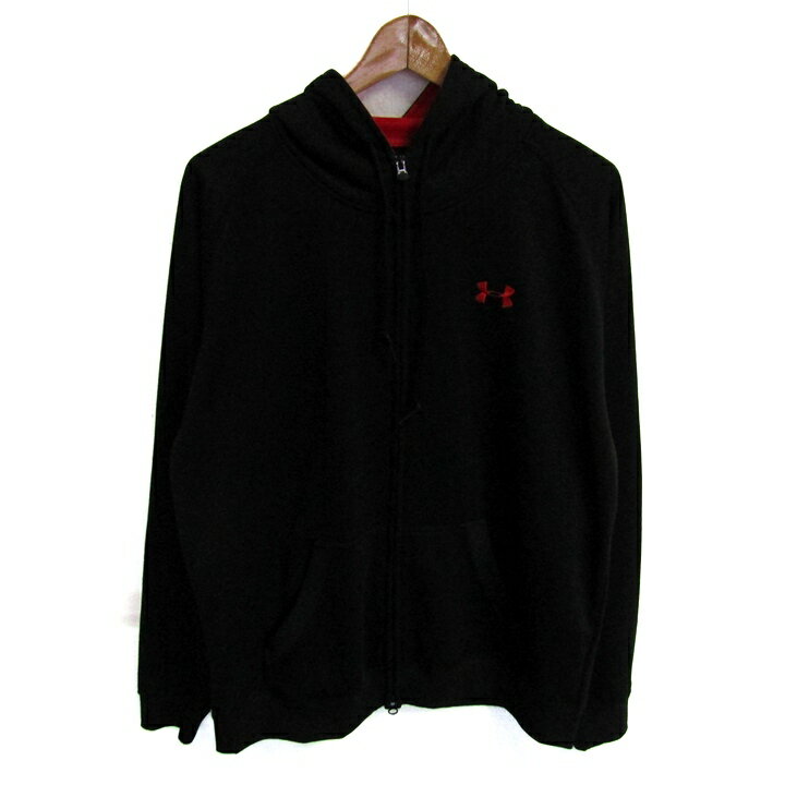 Rakuten - アンダーアーマー パーカー トップス ジップアップ バックロゴ スポーツウエア メンズ LGサイズ 黒×赤 UNDER ARMOUR 【中古】