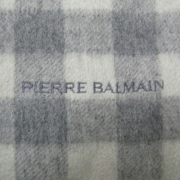 ピエールバルマン マフラー カシミヤ ストール チェック柄 ブランド メンズ レディース グレー PIERRE BALMAIN 【中古】 3