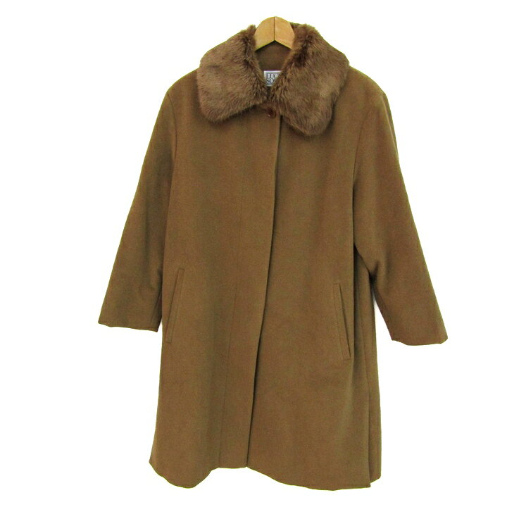 【39％OFFクーポン配布中】オンワード ステンカラーコート ウール/カシミヤ混 リアルファー ブランド アウター レディース 38サイズ ベージュ ONWARD 【中古】