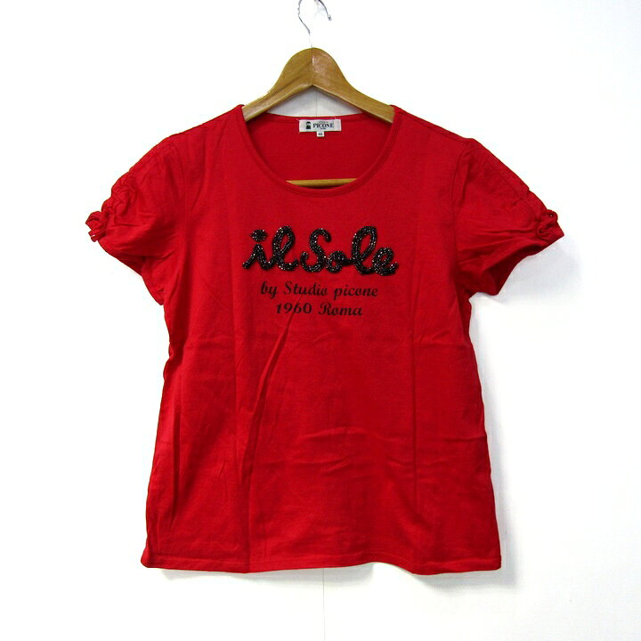 Rakuten - スタジオピッコーネ 半袖Tシャツ ビジュー トップス レディース 40サイズ レッド STUDIO PICONE ROMA 【中古】
