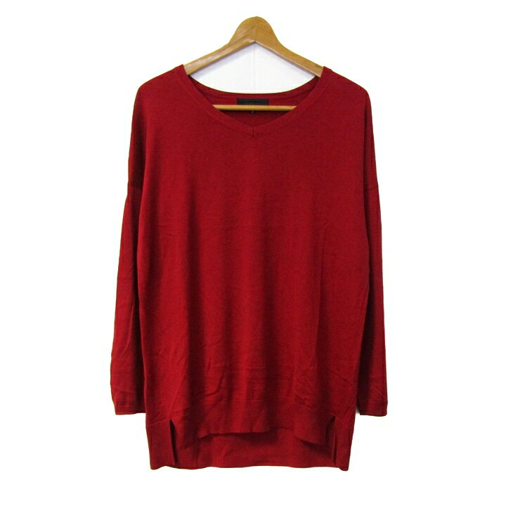 Rakuten - アンタイトル ロングニット トップス 長袖 シルク カシミヤ混 レディース 2サイズ レッド UNTITLED 【中古】