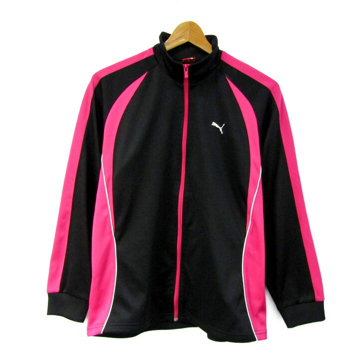【期間限定50％OFF】プーマ ジャージ ジャケット アウター スポーツウエア キッズ 女の子用 160サイズ 黒×ピンク PUMA 【中古】