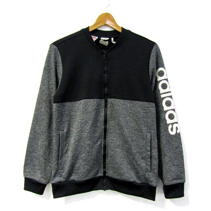 Coat - アディダス フルジップジャケット ジャンバー スポーツウエア アウター キッズ 男の子用 J160サイズ グレー×ブラック adidas 【中古】