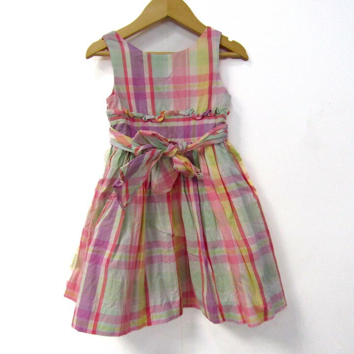 ラルフローレン ノースリーブスワンピース チェック柄 トップス ベビー 女の子用 2/2Tサイズ パープル×ピンク RALPH LAUREN 【中古】