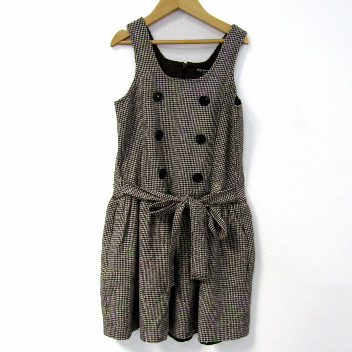 ポンポネット ノースリーブスワンピース ジャンパースカート トップス キッズ 女の子用 140サイズ ブラウン×ホワイト pom ponette 【中古】